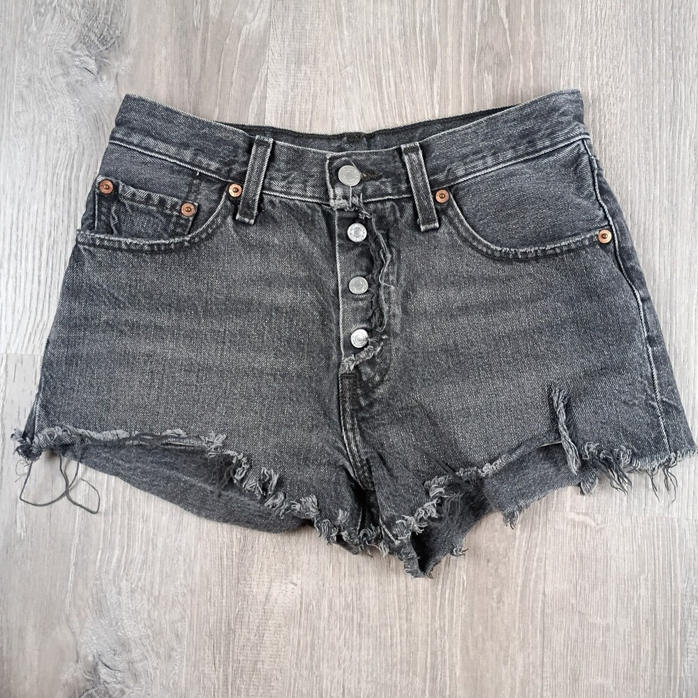 Levi's 501 Black Women's 25 Button Fly Cut Off Shortie Shorts Distressed Country